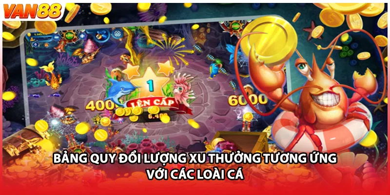 Bảng quy đổi lượng xu thưởng tương ứng với các loài cá