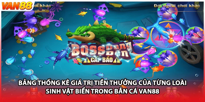 Bảng thống kê giá trị tiền thưởng của từng loài sinh vật biển trong bắn cá VAN88